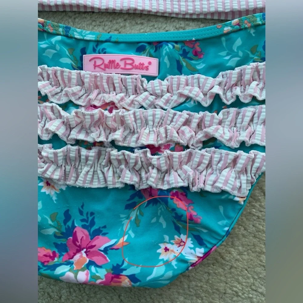RuffleButts Size 8 Fancy Me Floral Two Piece Ruffle Seersucker Tankini Swimsuit